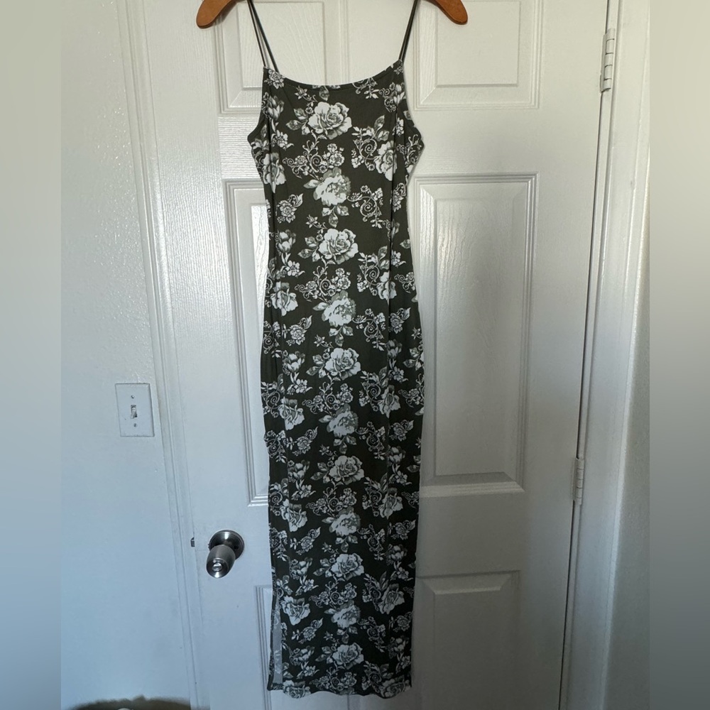 Slit Floral Maxi dress-Green
